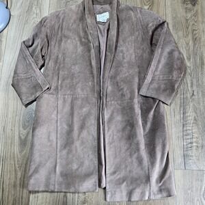 VTG Over Sized LA VOGUE Beige Leather Long Open Face Jacket Women SZ Small Lined